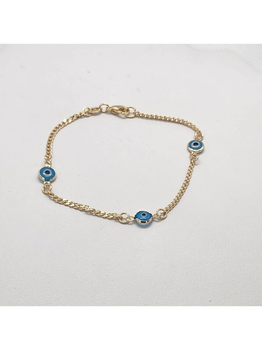 Brand New Brazilian 18k Gold Filled 3 Blue Evil Eye Bracelet